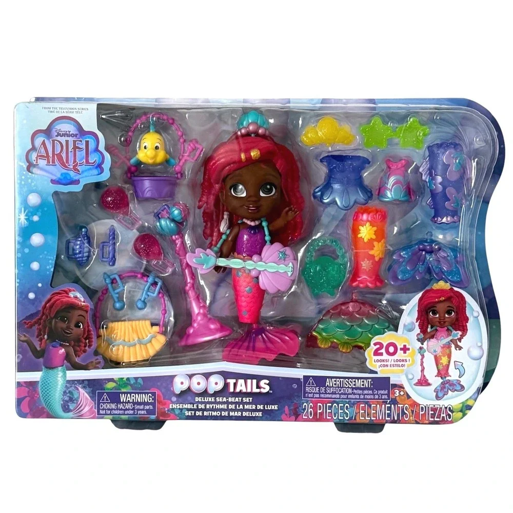 Disney Junior Ariel Pop Tails Deluxe Sea-Beat Set 26pc Mermaid Doll Flounder NEW
